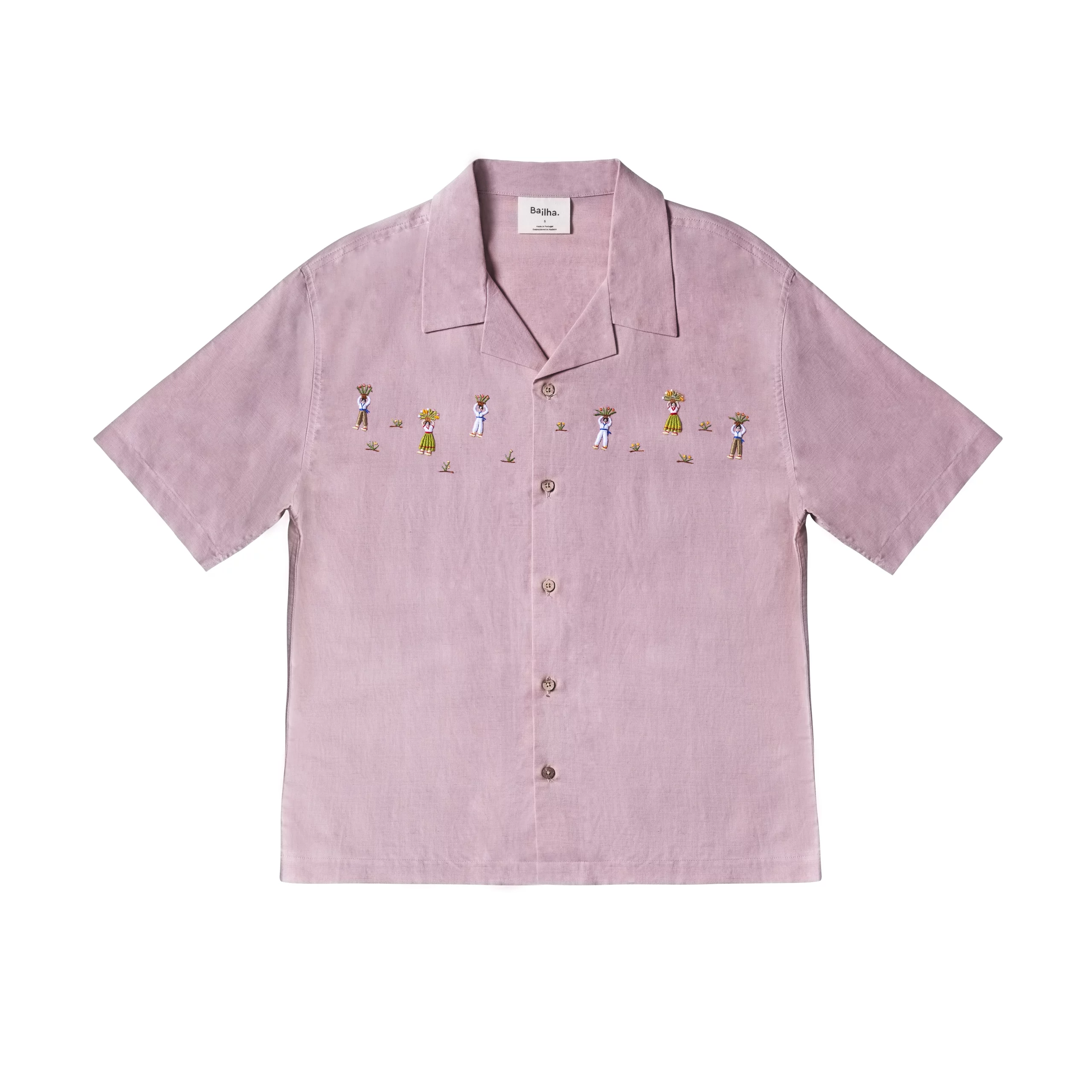 Camisa de linho Floristas com bordado madeira